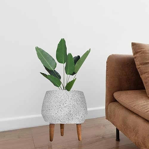 Miniatura 7 de Elly Décor, Maceta cónica de fibra de 13 pulgadas, diseño de motas con patas, ligera, extremadamente duradera, maceta para patio, interior y