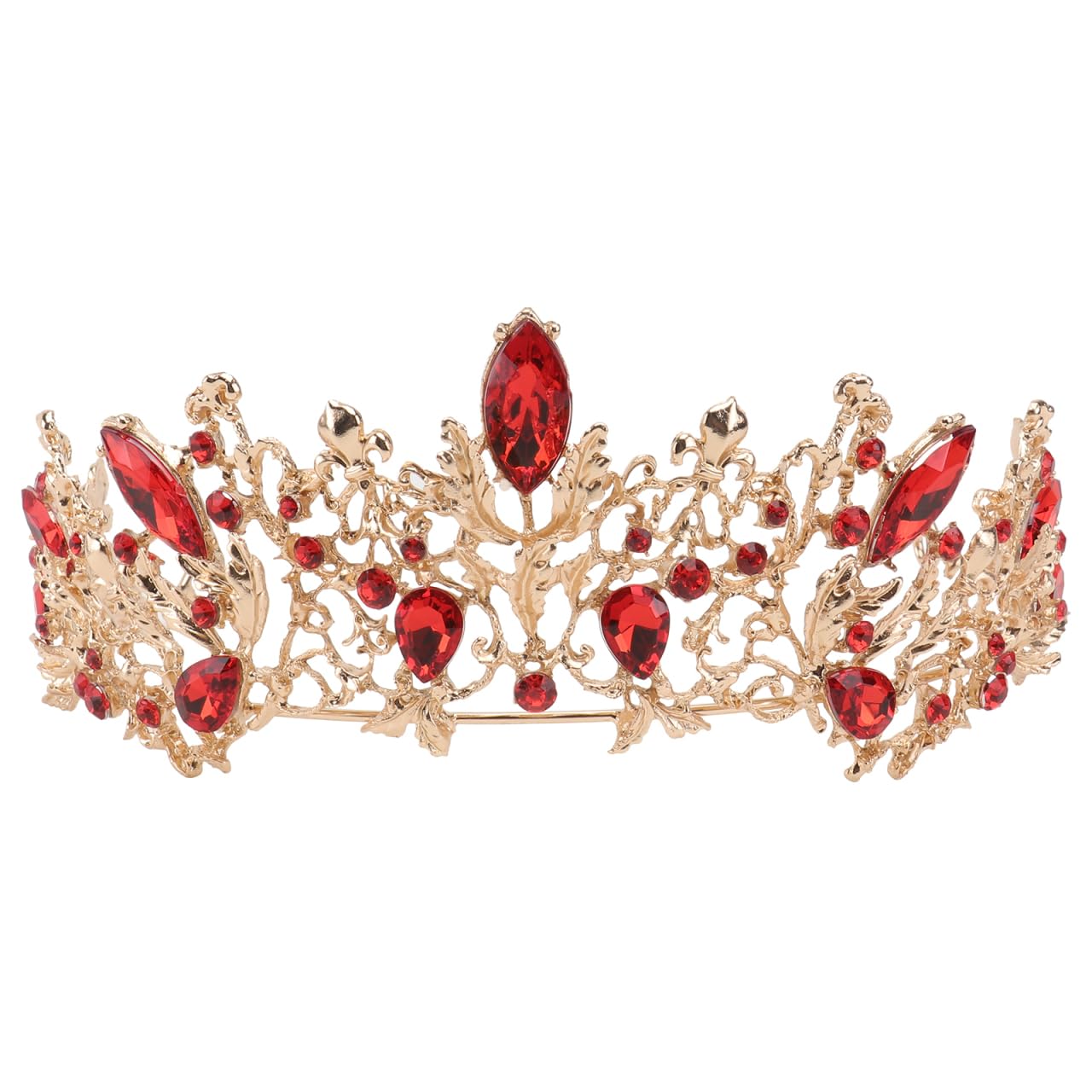 Barock Couronne de mariée vintage avec strass en cristal rétro pour femme mariée (rouge et doré)