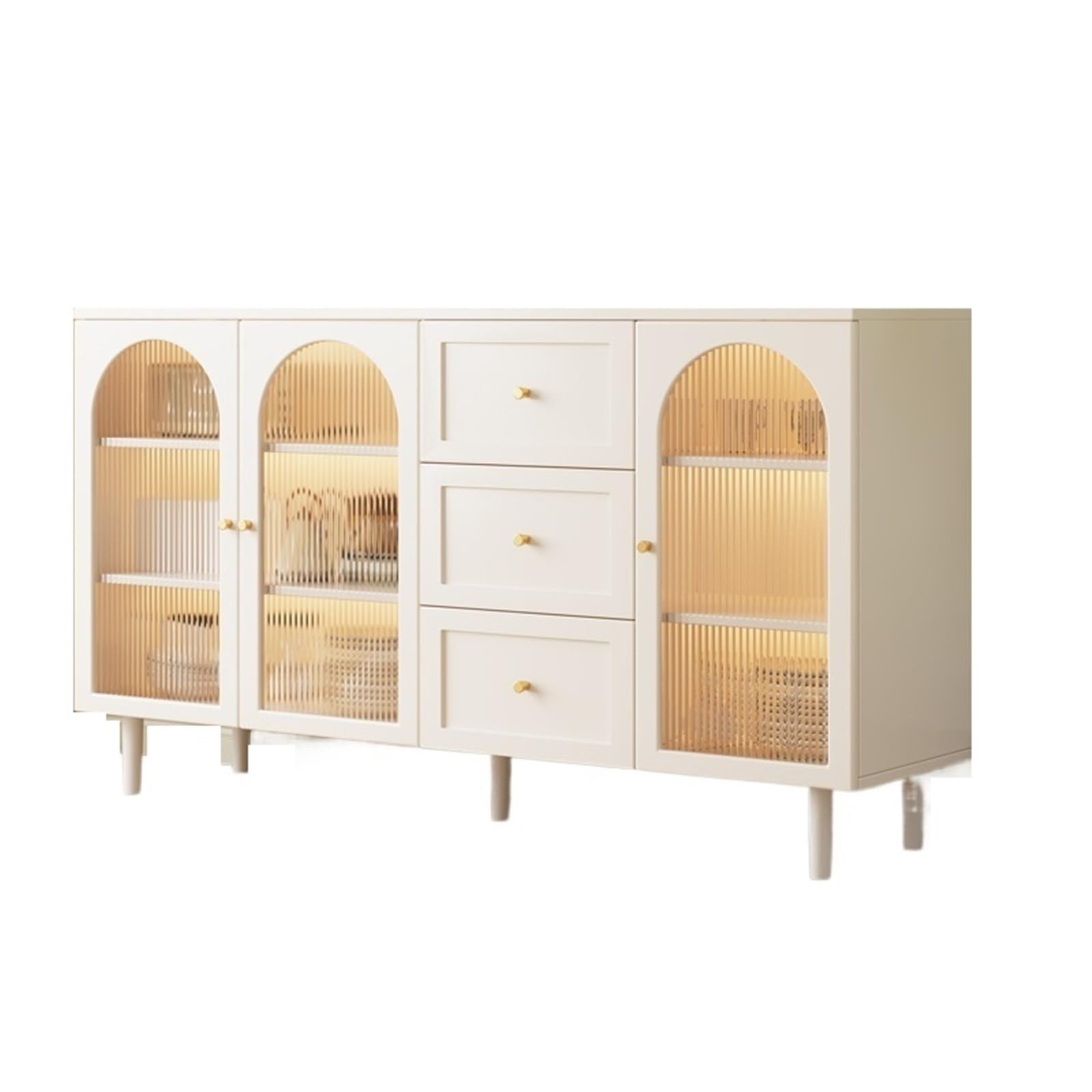 Buffetschrank Modernes, minimalistisches Sideboard aus Holz mit Glastüren und DREI Schubladen, 160 cm breit