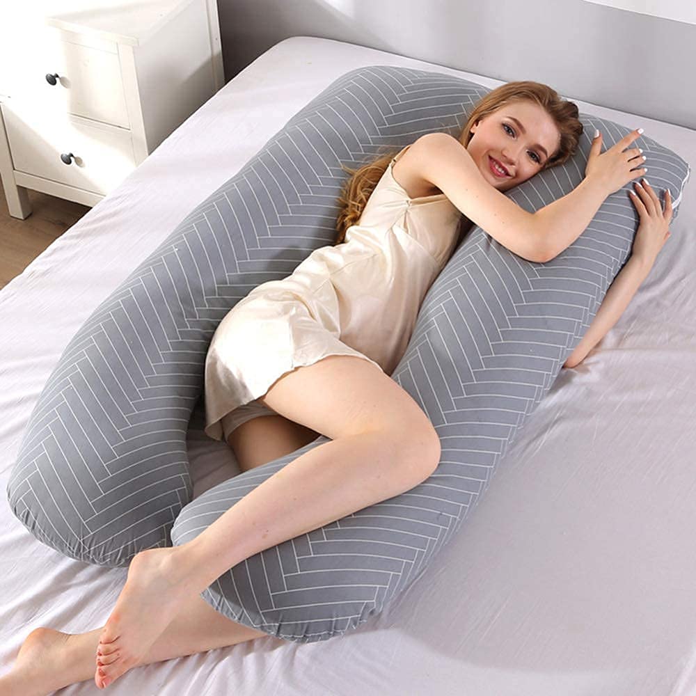 Almohada de Maternidad Multifuncional de Apoyo para Todo el Cuerpo para Dormir y amamantar al bebé con Funda de algodón extraíble y cojín Interior(Color:D)