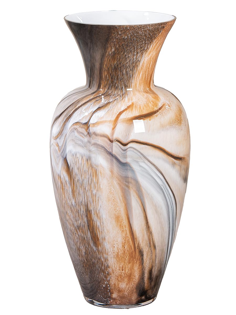 GILDE GLAS art Deko große Vase Blumenvase - Glasvase aus Farbglas - Deko Wohnzimmer Geschenk für Frauen Höhe 65 cm Braun Weiß