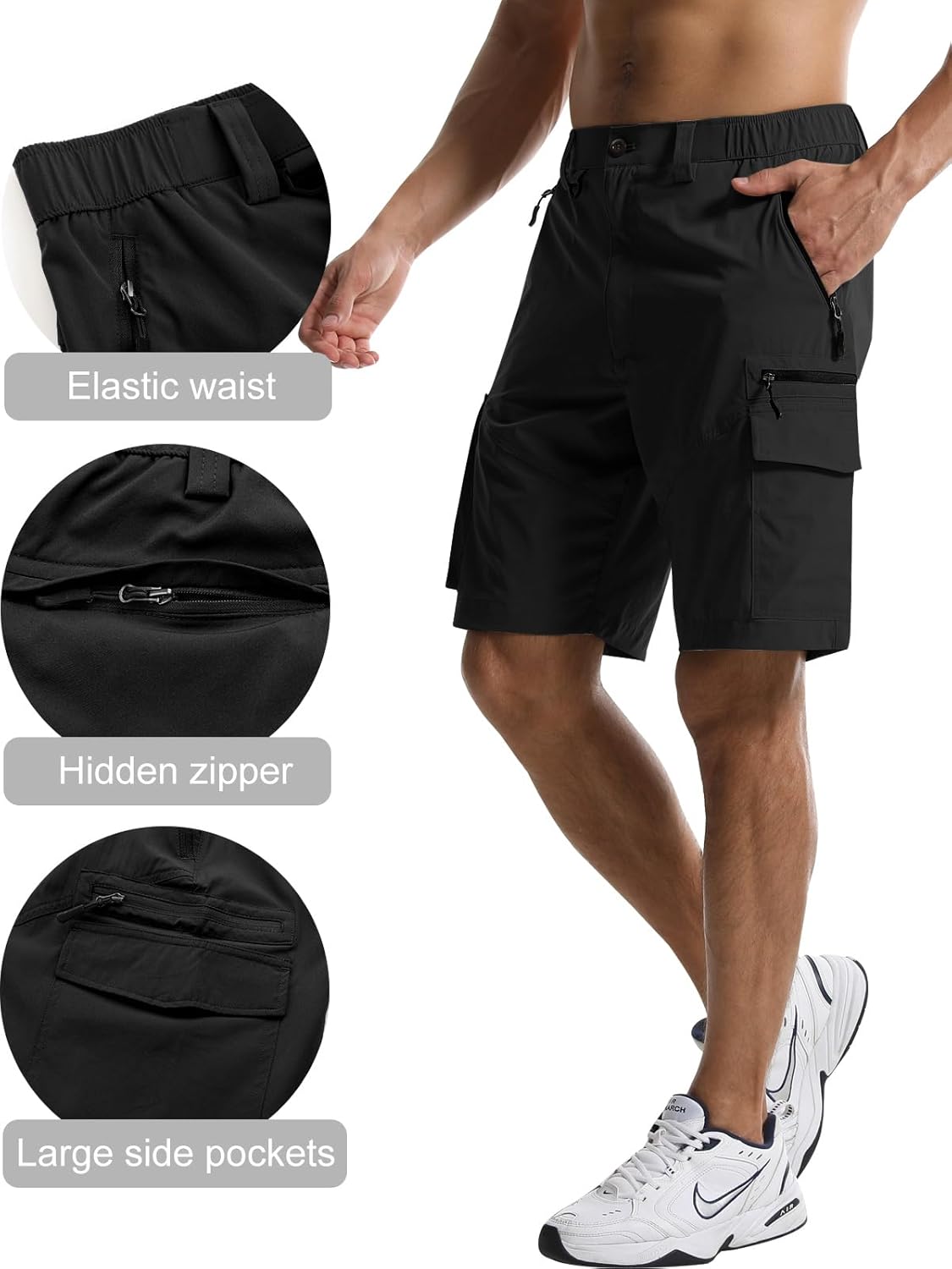 Surenow Men's Hiking Cargo Shorts with Quick Dry, Breathable Fabric, Pockets, and Zipper Closure - Blue, Size Large - Image 3