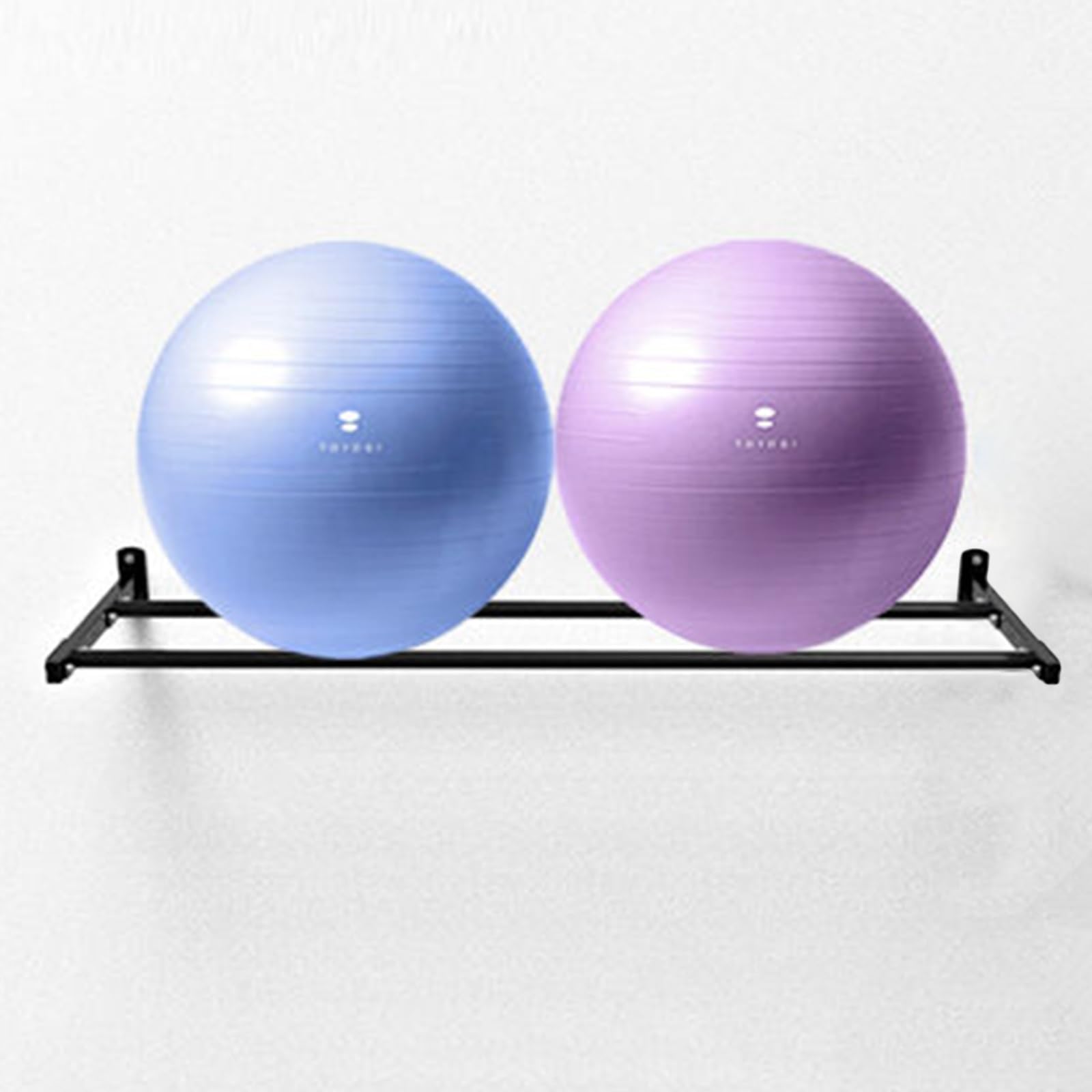 Soporte de pared para pelotas de yoga, color blanco y negro, para gimnasio en casa, balón de equilibrio, balón medicinal, estante ancho con diseño ajustable