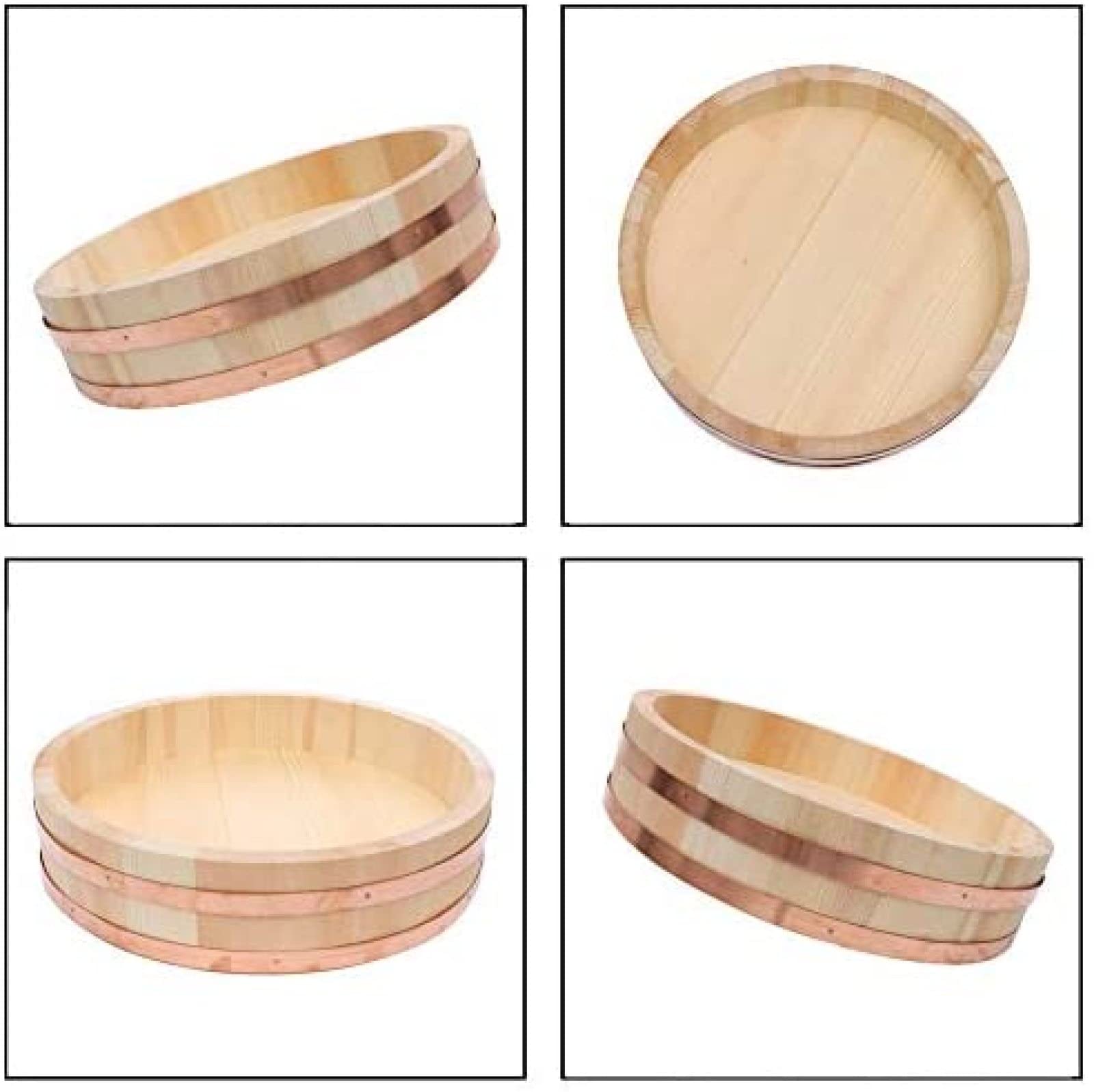 12 rozmiarów drewniana miska do mieszania ryżu do sushi, wanna, patelnia do robienia ryżu z miedzianymi taśmami, do restauracji sushi (białe drewno sosnowe), 66 x 16 cm, 69 spokojny