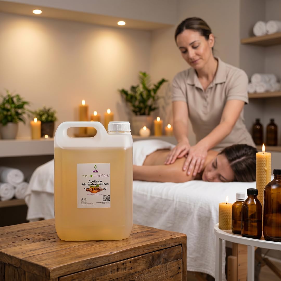 Aceite de Almendras con Árnica 5000ml + Dosificador - Aceite Vegetal con Árnica Montana para Masaje Profesional, Fisioterapia y Quiromasaje