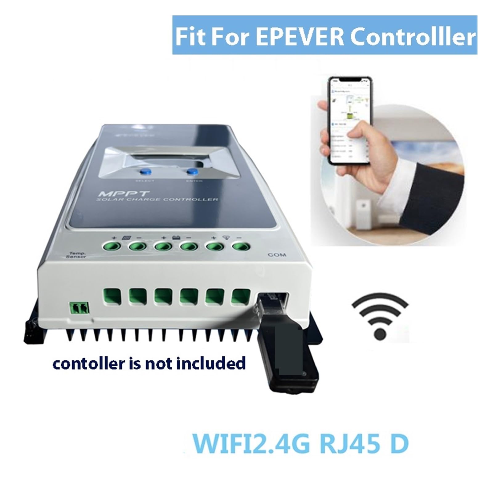 Regolatore di carica solare, Adattatore WiFi For Regolatore Di Carica Solare MPPT Monitoraggio A Comunicazione WiFi2.4G RJ45 D Tramite App For Telefono Cellulare