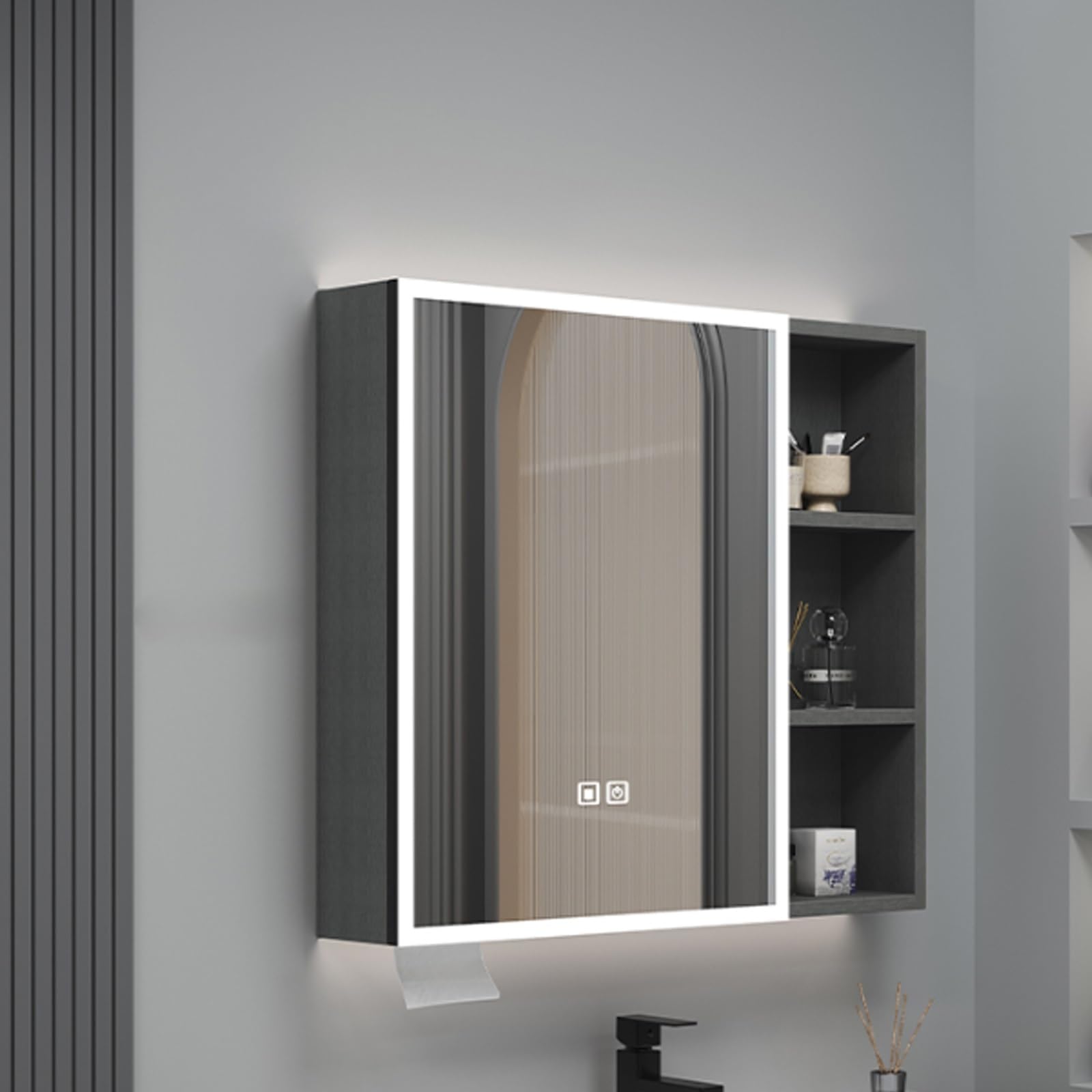 FGXHHS Smart LED Medicine Cabinet with Anti-Fog Mirror, 360° Lighted Vanity Mirror & Makeup nizer, Aluminum Storage Wall Paper Holder (Grey, 50x13x68cm)