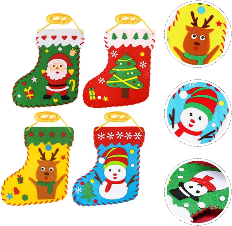 JOINPAYA 12PCS DIY Christmas Stocking Making Kits: Felt Santa Craft Applique Stocking Bag for Holiday DIY Arts and Crafts Felt Christmas Stocking Making Kits