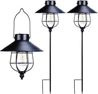 2 Pack Solar Pathway Lights Outdoor Waterproof Solar Hanging Lanterns with Shepherd Hook for Garden Backyard Landscape Lighting
