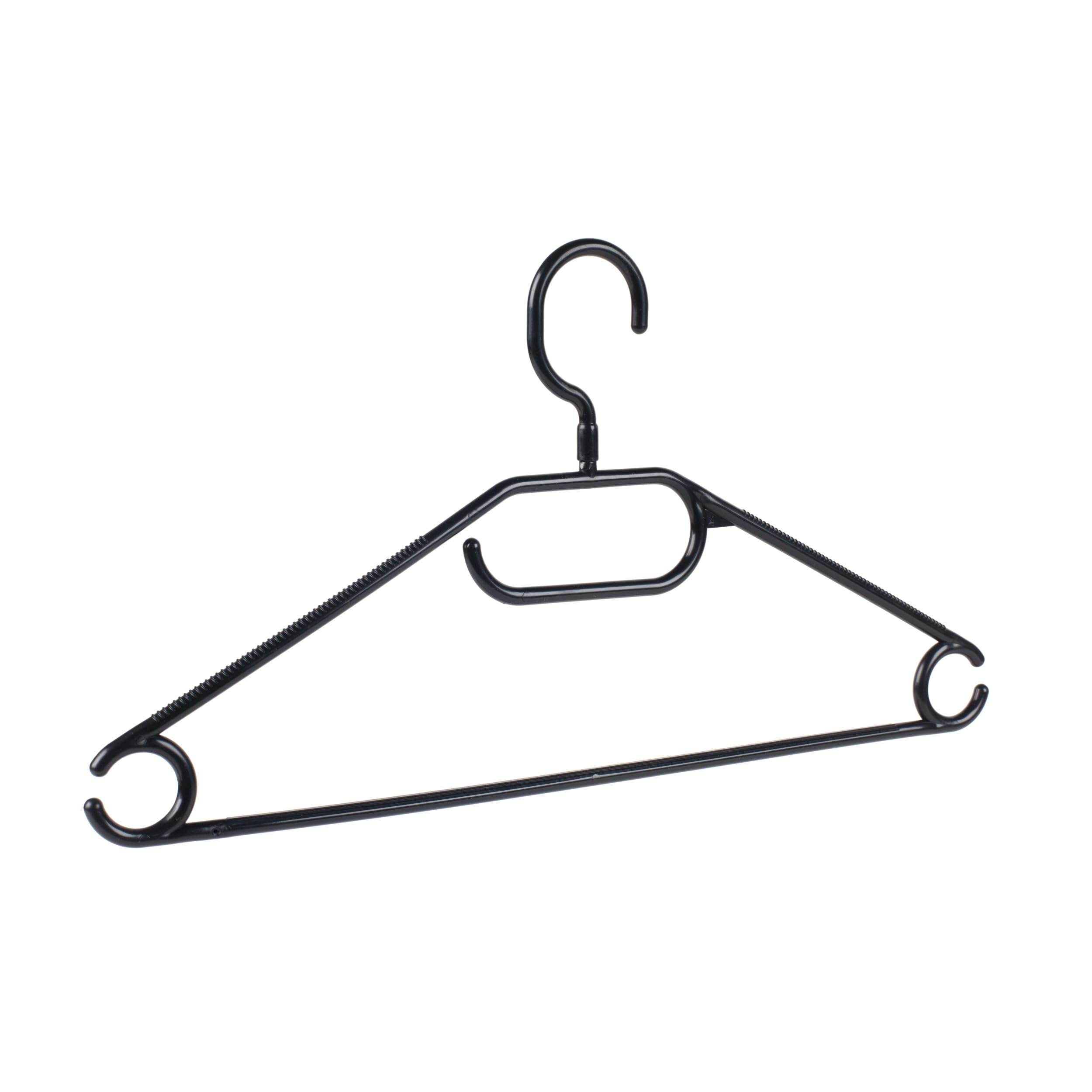 Beldray Pack of 10 Black Plastic Clothes Hangers - Rotating Hook - Trouser Bar - Non-Slip Shoulders