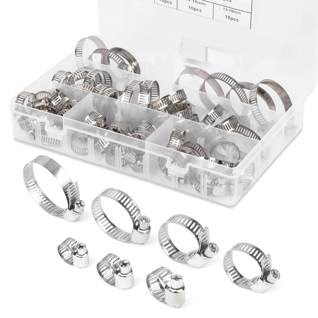 HASTHIP® 60Pcs Stainless Steel Pipe Clamps with Box