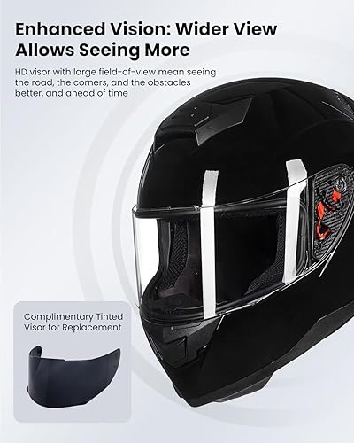 Miniatura 4 de ILM Casco de motocicleta de cara completa para Motocross y Street Bike certificado por DOT con 2 viseras Modelo-317 (negro brillante, M)