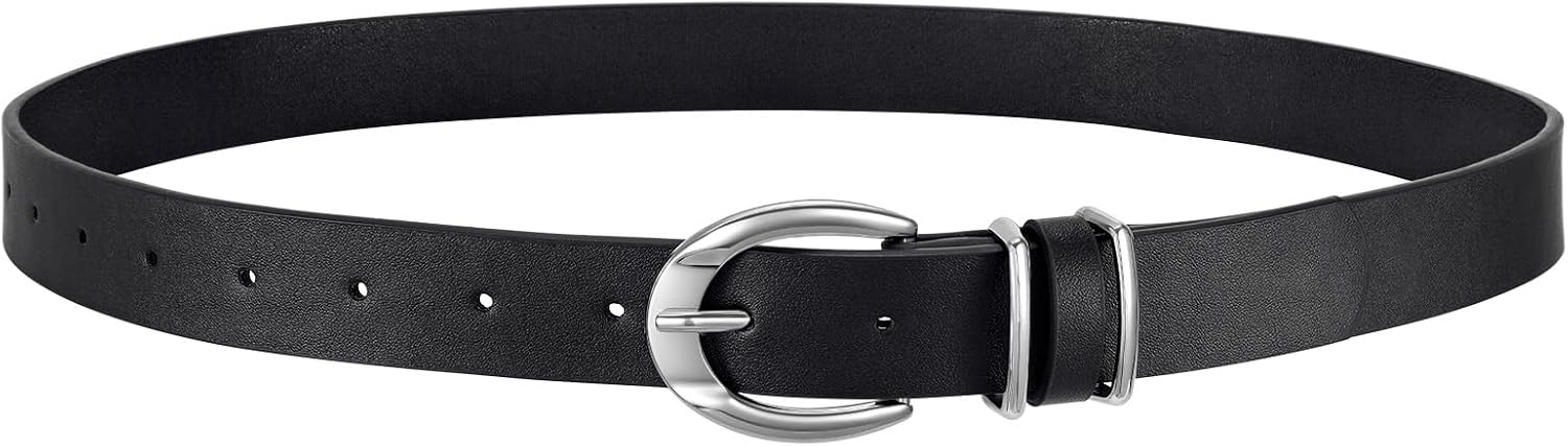 XZQTIVE Women's Leather Belts for Jeans Pants Dresses, Fashion Black Brown Gold Silver Buckle Design