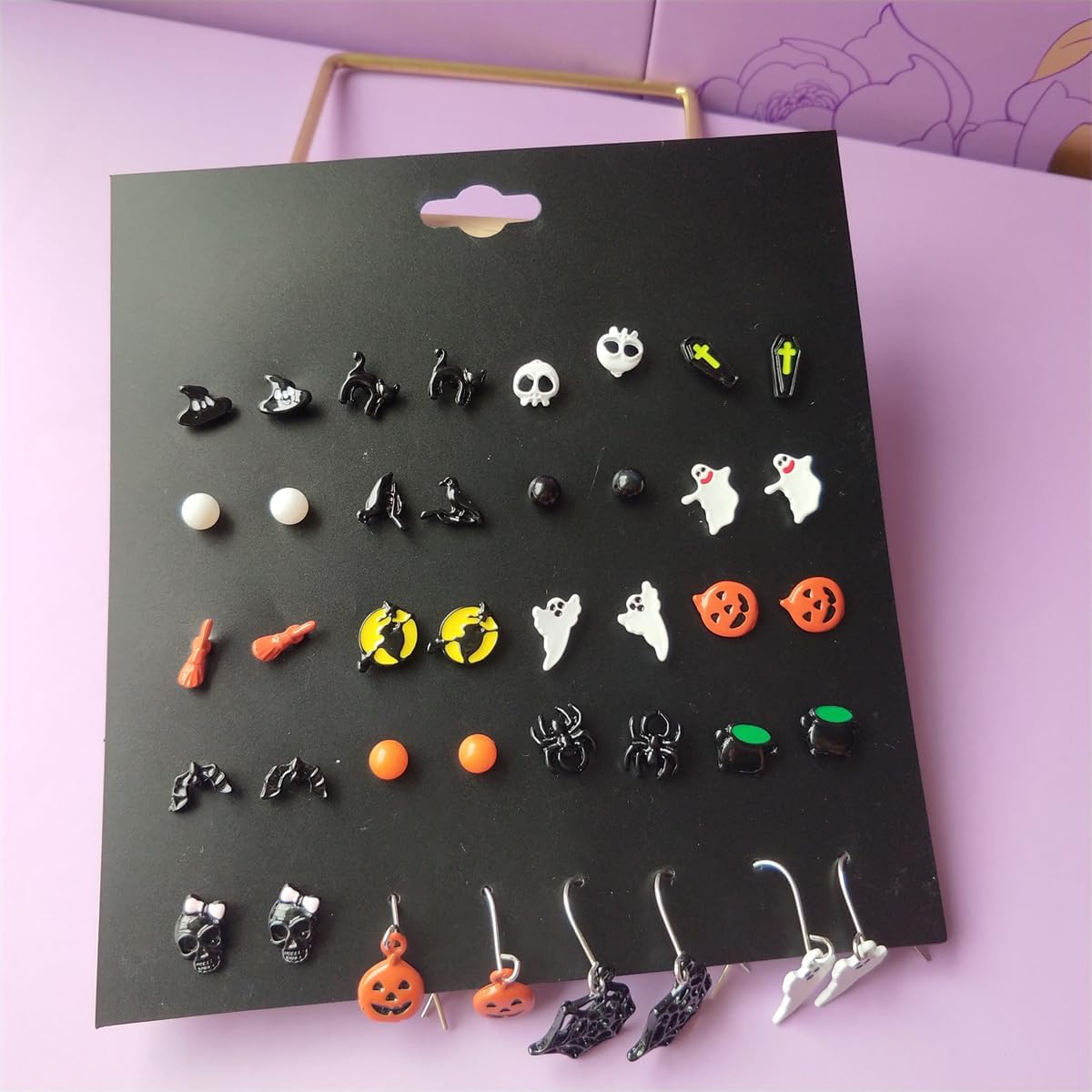 ASHMITA 20 Pairs Halloween Stud Earrings Sets Pumpkin Spider Bat Black Cat Ghost Witch Candy Spooky Fall Skull Drop Earring Set Jewelry Gift for Women - Image 5