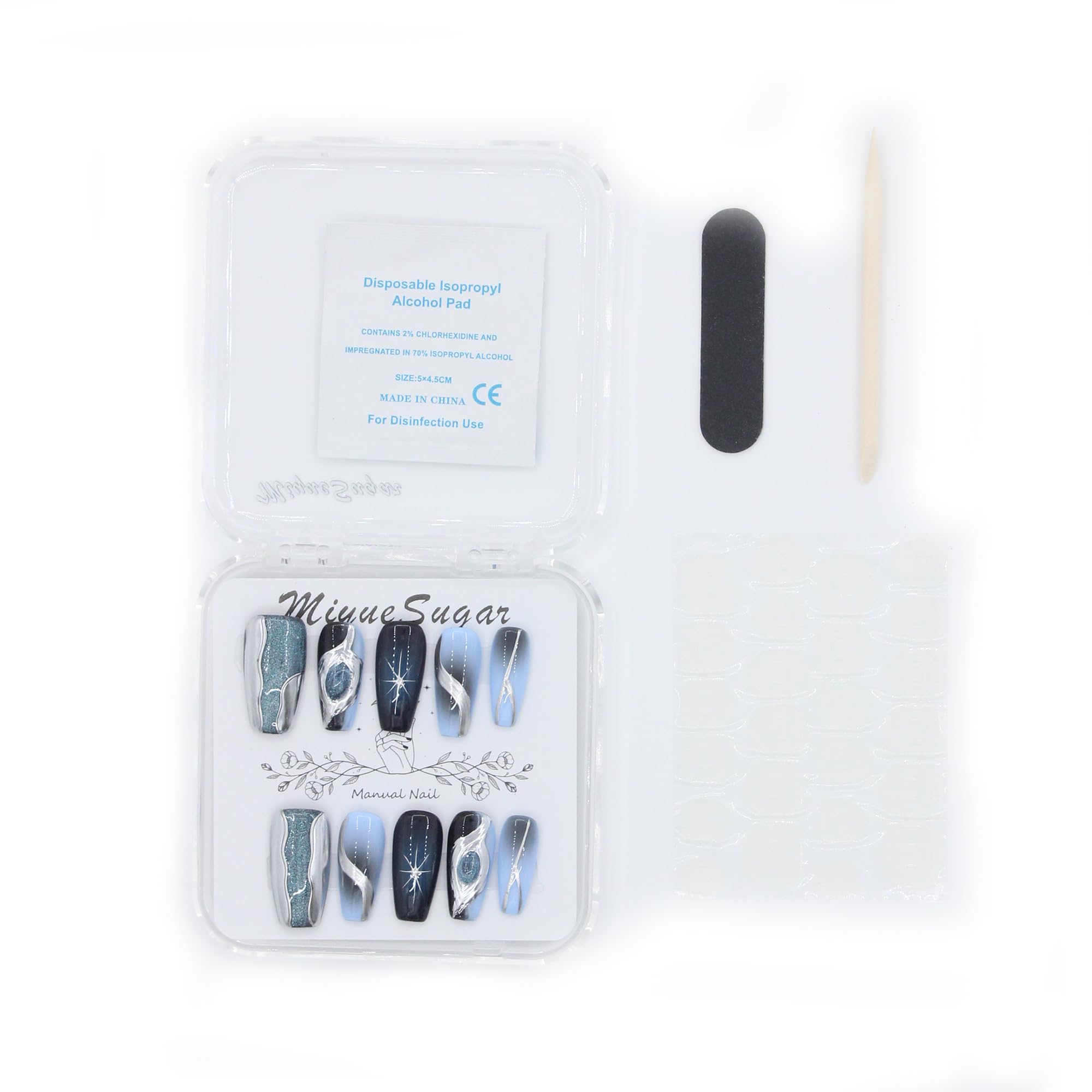 MiyueSugar Finger Nail Decoration Handmade Press On Nail Tips Silvery Glitter Star Designs Glossy Middle Ladder for Women Girls 10PCS