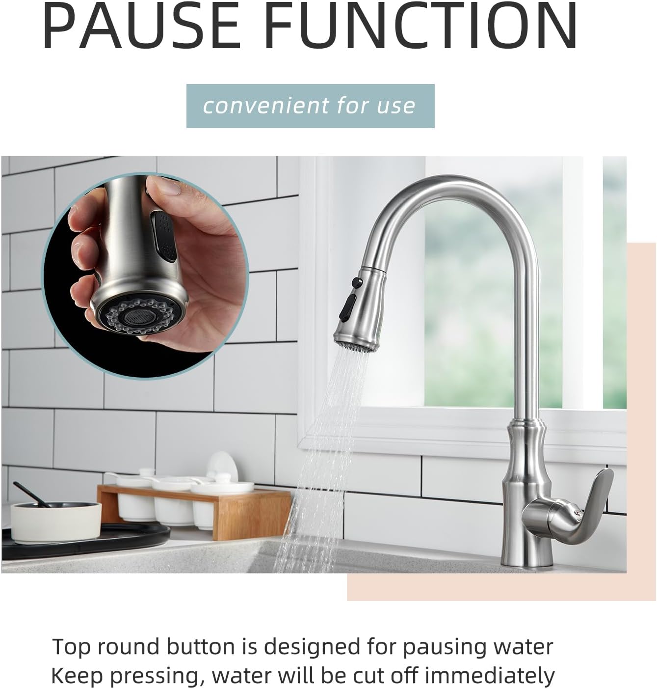 APLusee Brushed Nickel Kitchen Sink Sprayer Replacement, Pull out Faucet Head Spray Nozzle