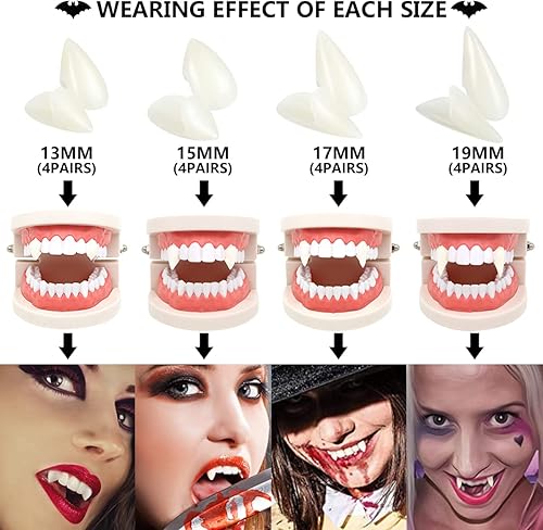 Miniatura 2 de MUCCKEN 16 Pairs Vampire Teeth with Adhesive 4 Size Vampire Fangs Halloween Decorations Halloween Party Cosplay Props 13mm15mm17mm19mm