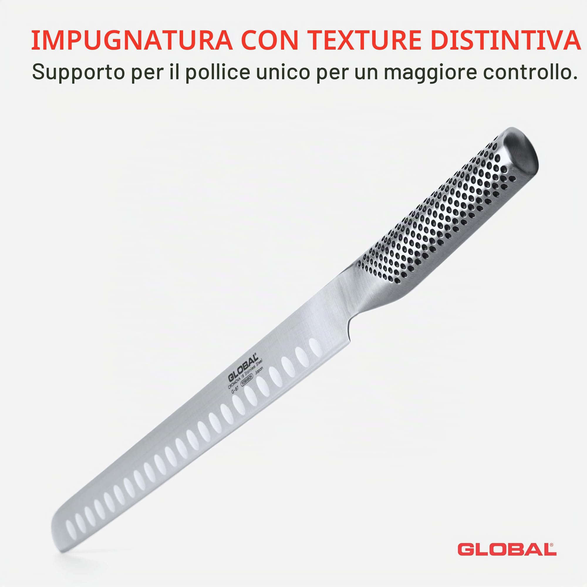 Global G-87 Coltello salmone/prosciutto-Lama 27 cm, alveolato