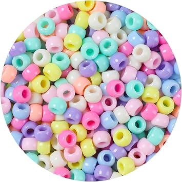 1000+ Pony Beads for Bracelet Making, 6 9 mm Plastic Bead, Colorful Kandi Beads for Hair Braids, Crafting, Necklace and DIY Projects Candy
