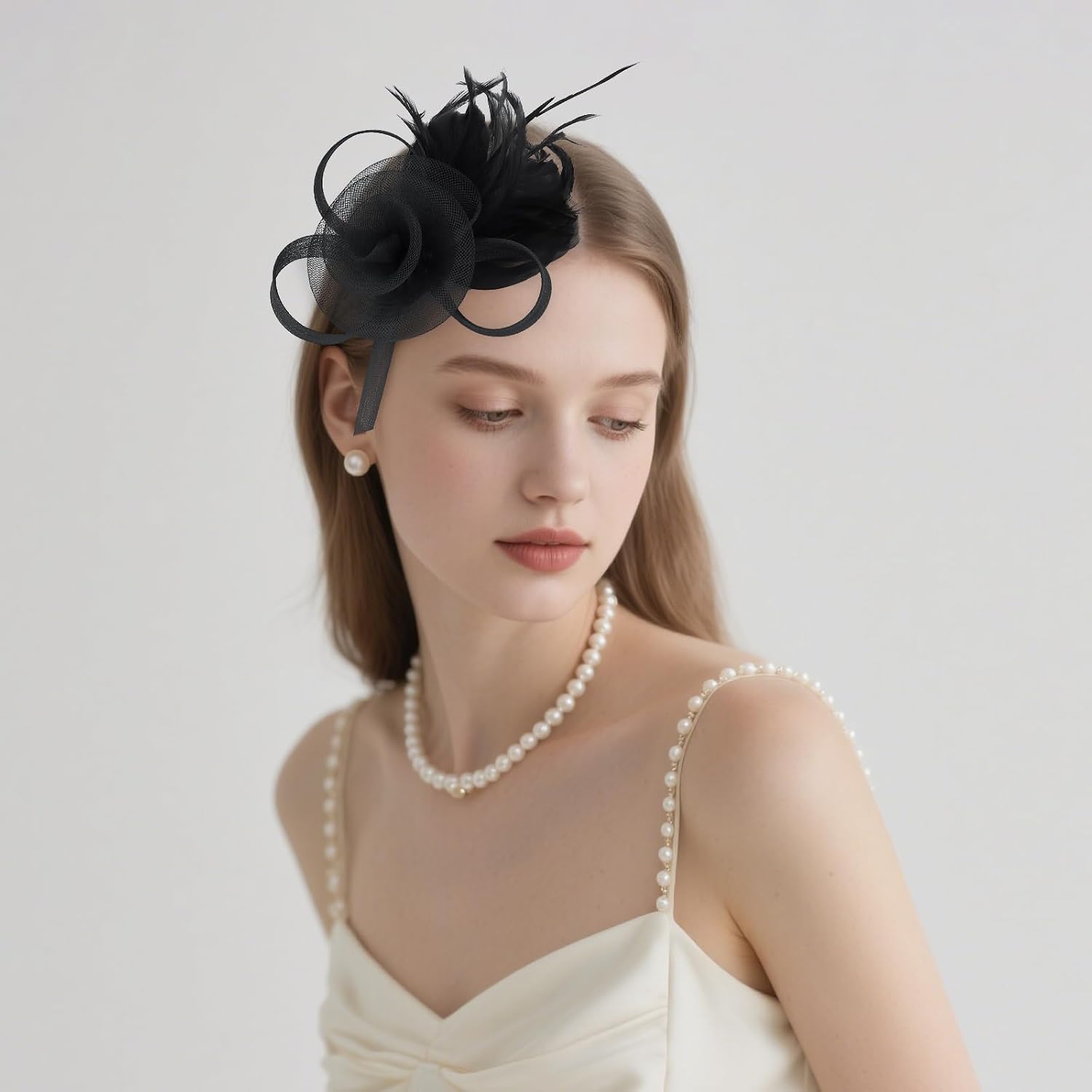 AMCAMI 8 PCS Fascinators Hats with Feather for Women 2026 Derby Hats Tea Party Hat with Headband and Clip