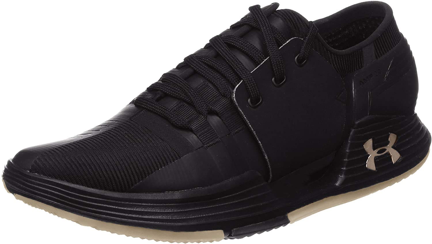 Under Armour Men's Speedform AMP 2.0, Black/Black/Gold, 8.5 D