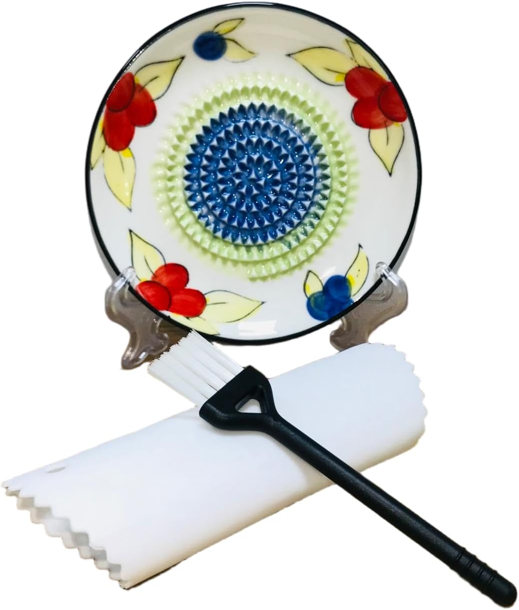 Ceramic Grater Plate 4-Pc Set, Garlic & Ginger Puree Dish Grinder (Blue)
