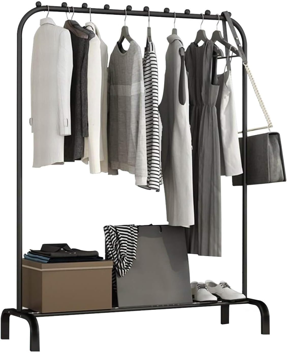 FERNVALE Single Clothes Rail - 146cm Metal Hanging Rail for Coats & Shoes, Small Freestanding Garment Rack, Space-Saving Wardrobe Storage for Bedroom/Hallway (single layer, Black)