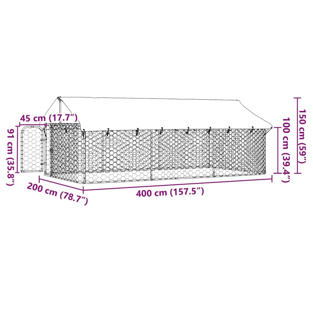 Gabbia Per Cani VidaXL 400x200x150 Cm - Recinto Esterno Con Tetto, Acciaio Zincato - Foto 10