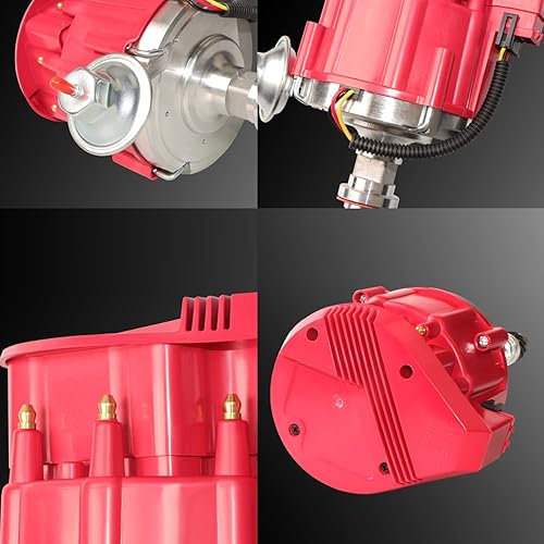 Miniatura 6 de MAS Racing HEI Distribuidor y cables de bujía y mazo de cables de coleta gratis, kit combinado de tapa roja de repuesto para Chevy 283 302 307 327