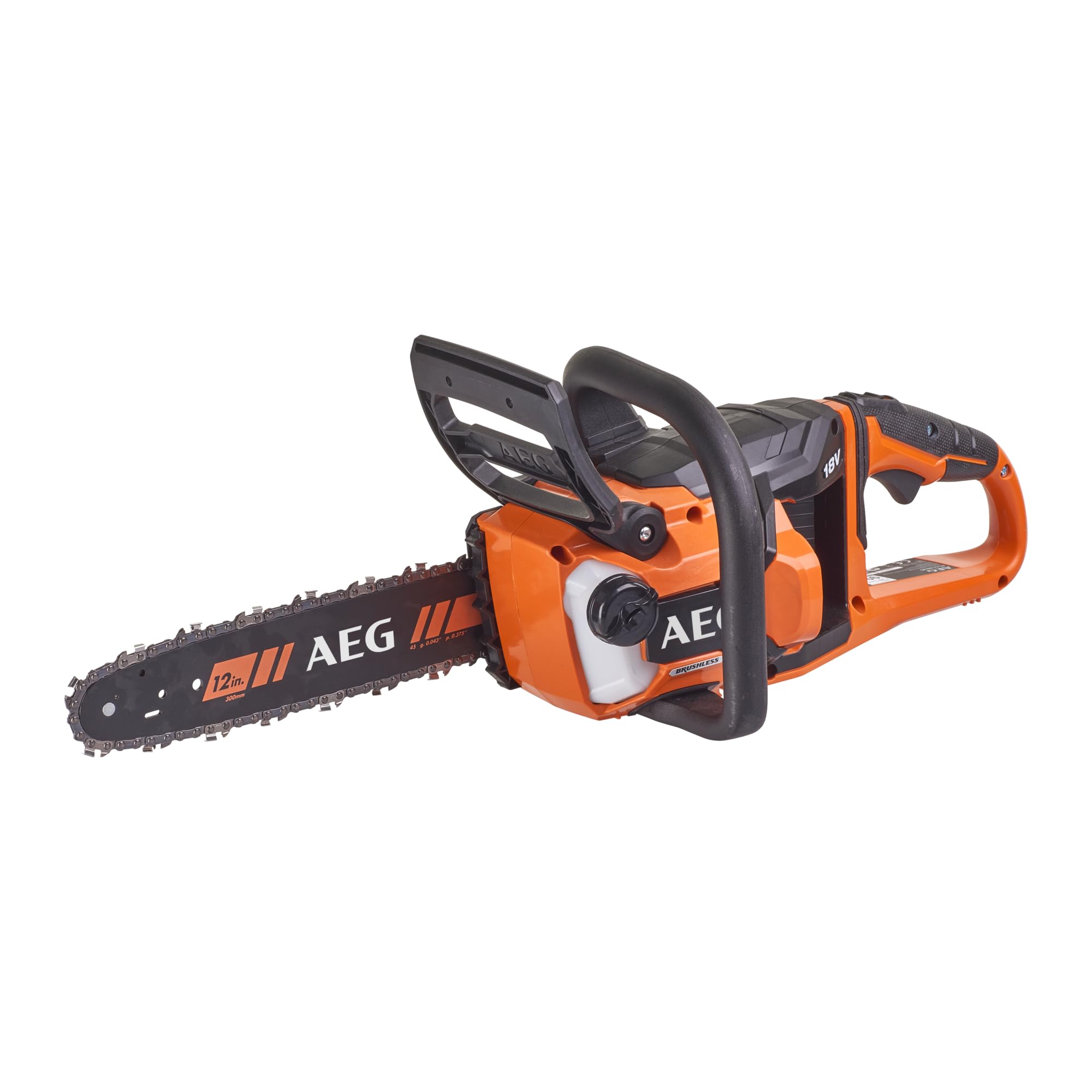 AEG - 4935471337 Tronçonneuse sans fil (18 V, frein de chaîne, poignée latérale AVS, système de lubrification automatique, longueur de lame 30 cm) ACS18B30