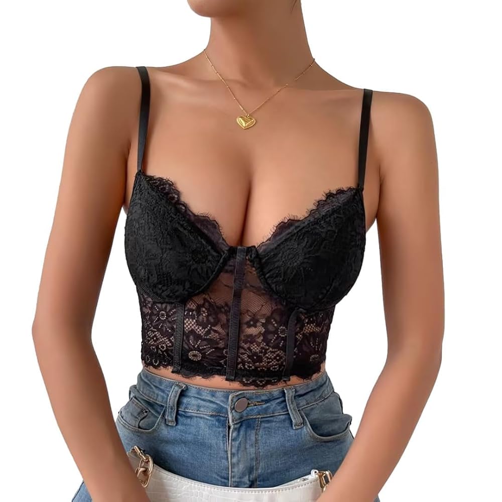 Lilosy Petite Sexy Underwire Lingerie Floral Lace Crop Cami