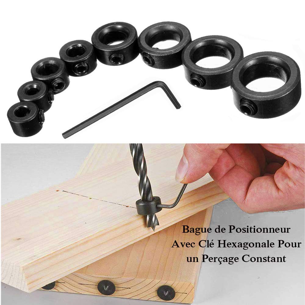 16 Colliers Butée De Perçage Yakamoz - 8 Tailles 3-16mm - Acier Carbone - Pour Contrôle Profondeur