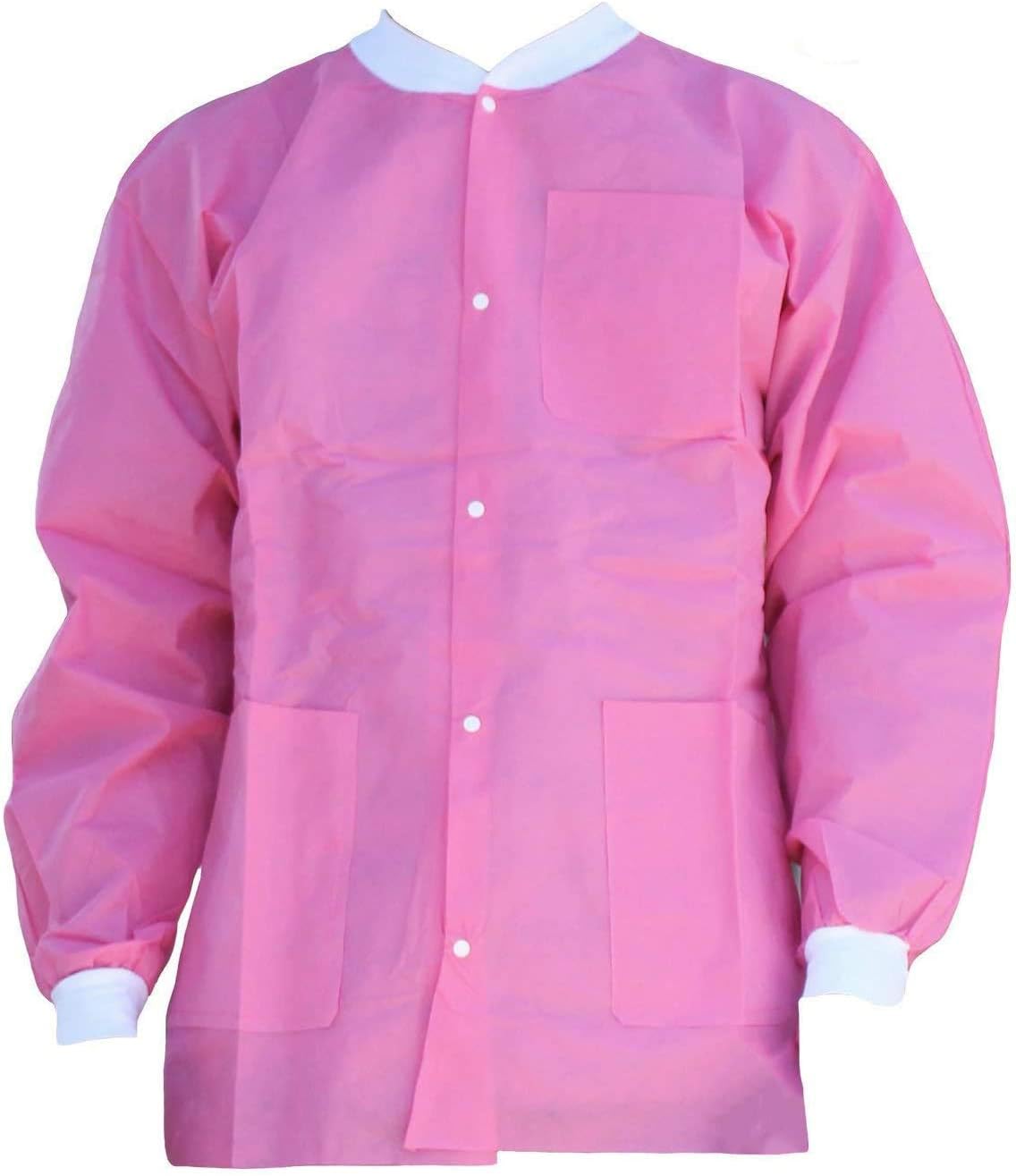 Premium Quality SMS Jacket for Medical Professionals, Made of SMS Soft Fabric 3 Layer, Lab Jacket Prevents Static, Latex Free, (10-pack) (Medium, Pink)