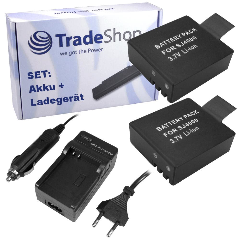 Oferta w zestawie: 2 x wysokiej jakości bateria litowo-jonowa + ładowarka do akumulatora z adapterem samochodowym do Qumox SJ4000 SJ5000 SJ6000 Evolveo A8 W7 W8 Sjcam M10 Eken H9 4K