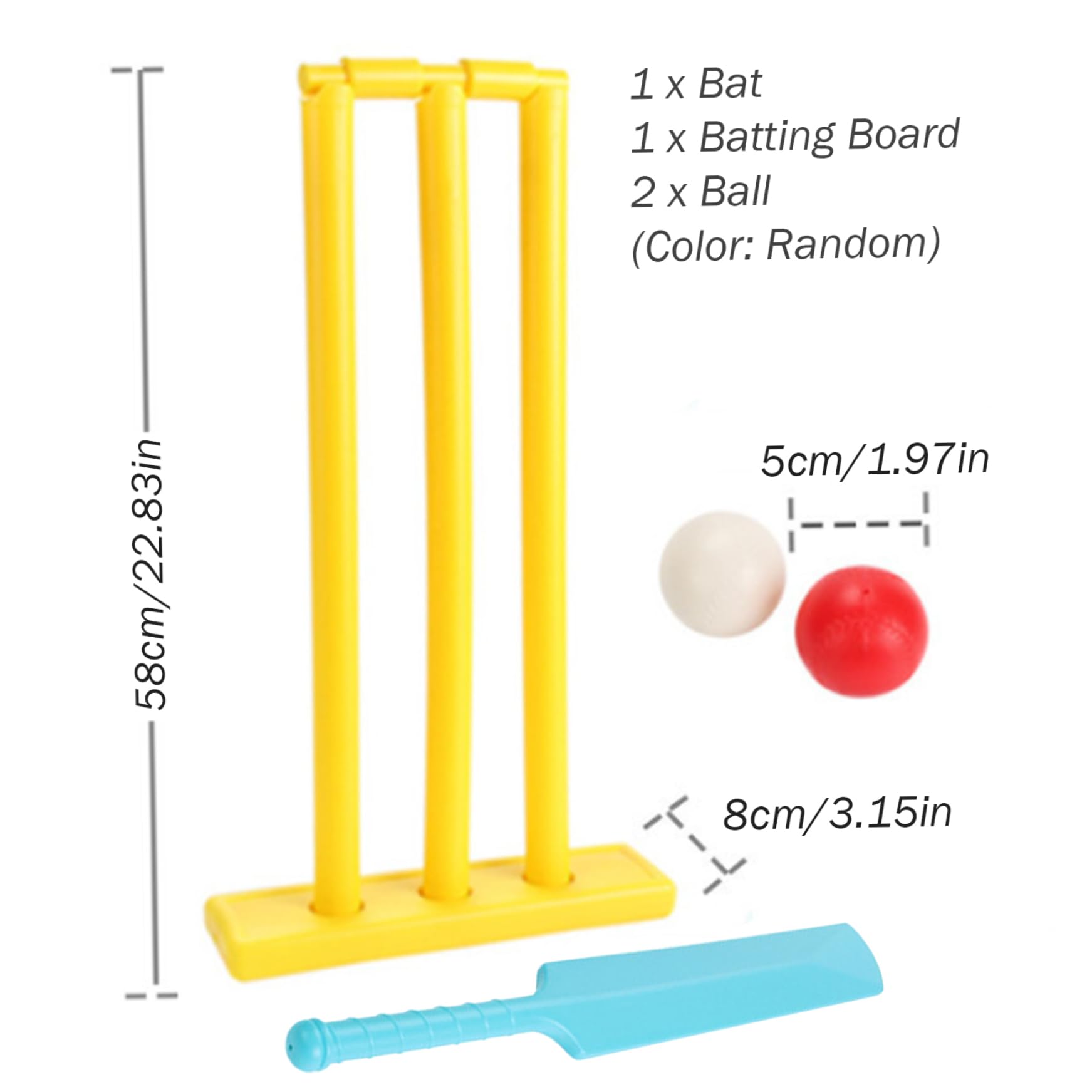 Kinder-Cricket-Set|Cricket-Set für Kinder, PP, BPA-frei, Schläger, Eltern-Kind-Spiel mit Stümpfen und 2 Bällen, Kit für Garten, Strand, Heimspiel, zufällige Farbe