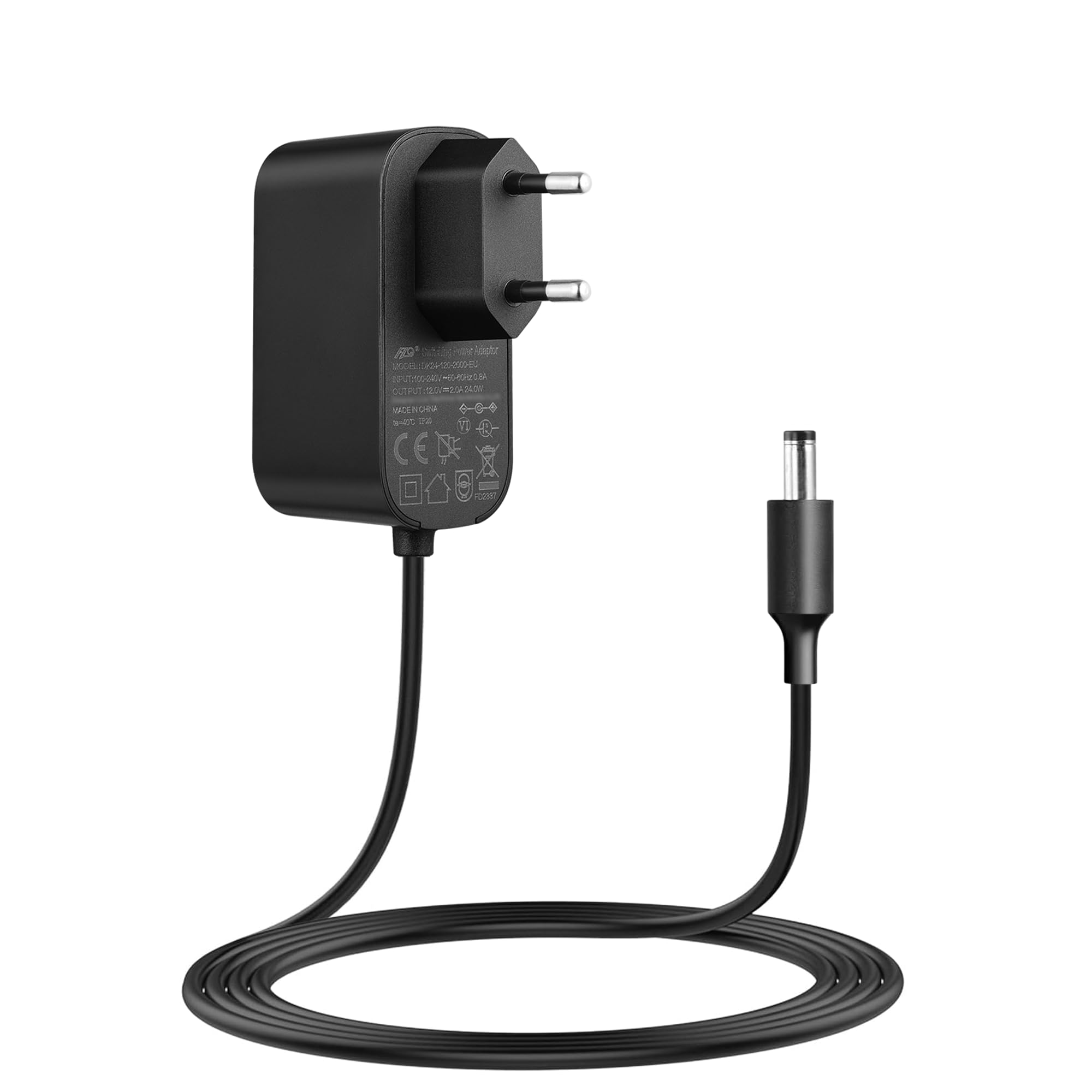 Lonnky Adattatore 12V 2A con Cavo da 1,8 M, AC 100-240V a DC 12V, Connettore Universale 2,1 mm x 5,5 mm per LCD, Router e Telecamere di Sorveglianza