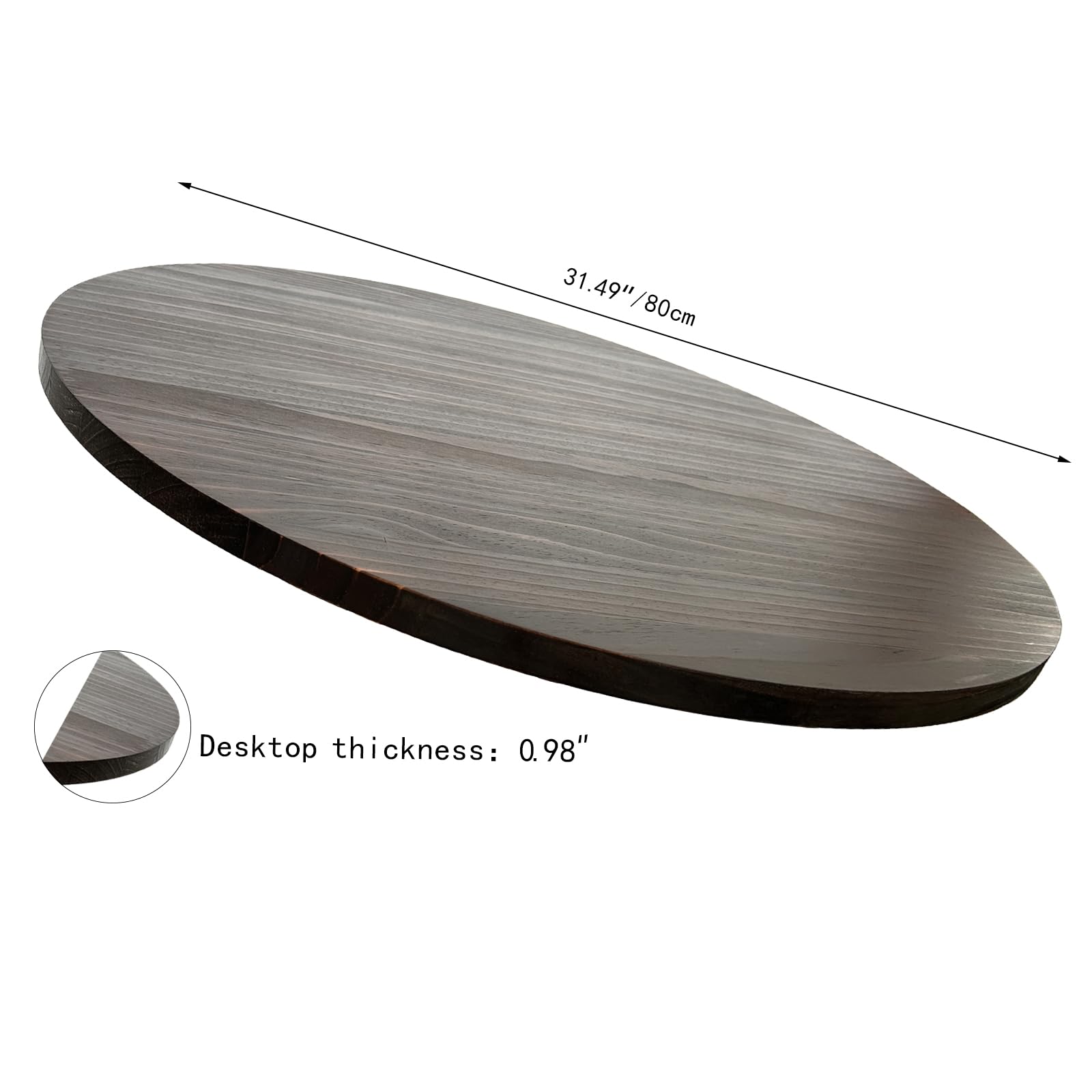 Jahof Plateau de Table Rond 80 cm, Dessus de Table en Bois Massif Pin Épaisseur 2,5 cm pour Table à Manger, Bureau (Brun Foncé)