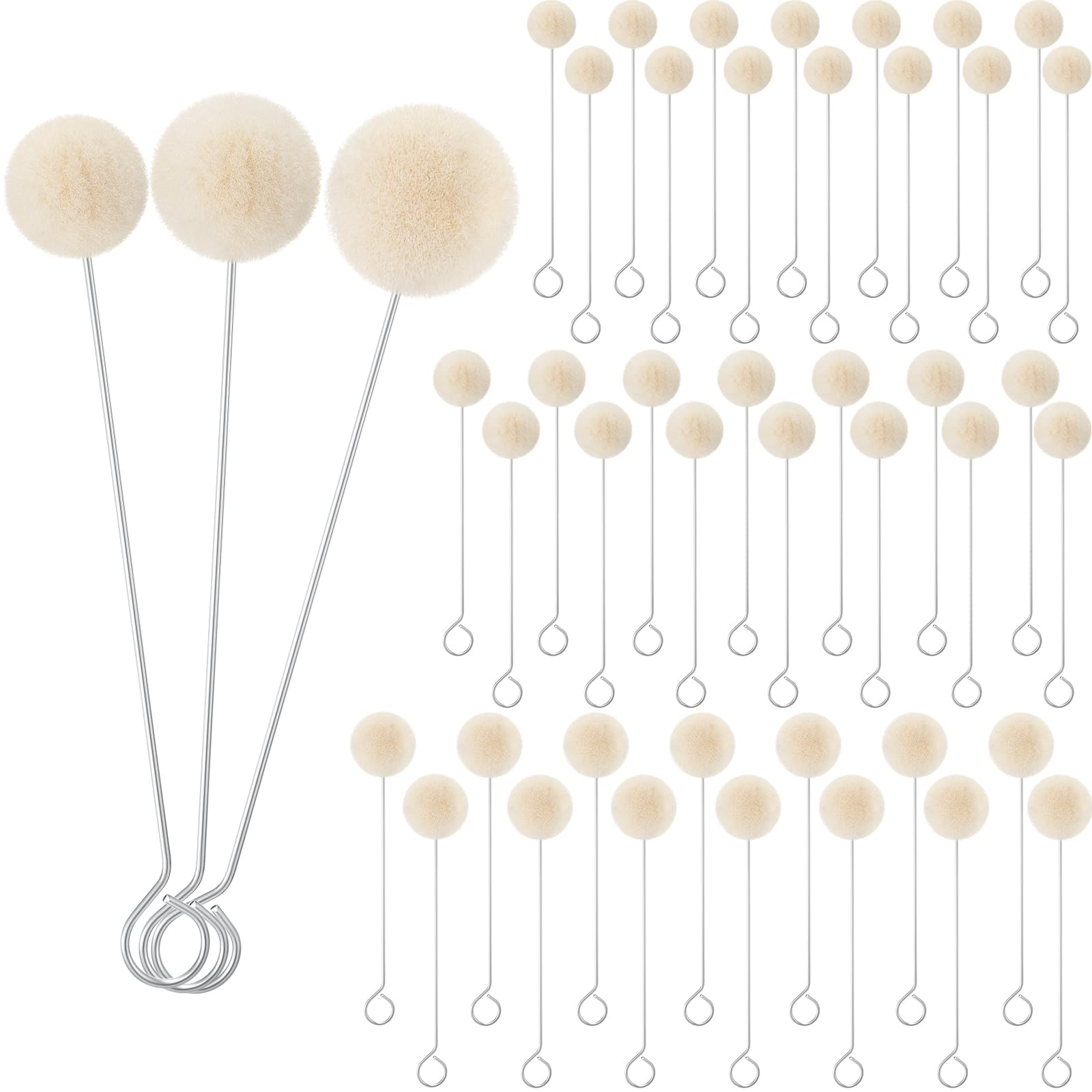 Briwooody 50 Pcs 3 Sizes Wool Daubers Ball Brush 0.51'' 0.75'' 0.98'' Dye Tool Applicator Tool for Leather Dauber with Metal Handle for Staining Crafting DIY Crafts Projects