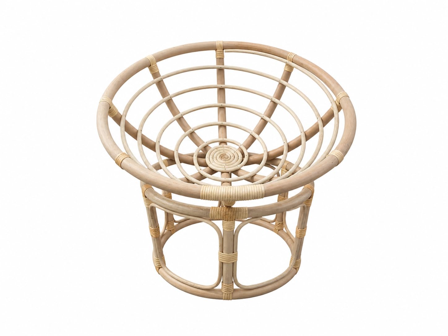 Deconation Petit Fauteuil Papasan en Rotin Beige - Mini Chaise Papasan - Coussin Blanc Cassé - D 80 Cm X H 80 Cm