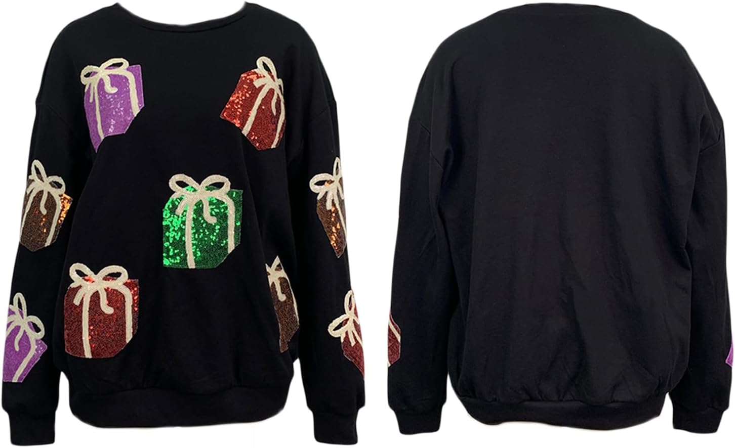 Adoeren Women Christmas Glitter Sweatshirt Sequined Sleeve Crewneck Pullover Top Graphic Funny Xmas Holiday Santa Shirts - Image 2