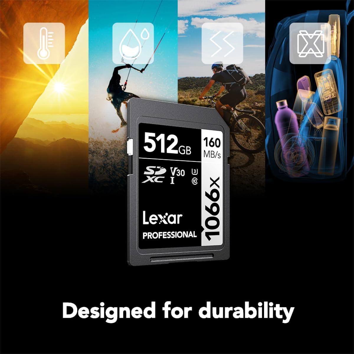 Lexar 512GB Professional 1066x SD Card, UHS-I, C10, U3, V30, Full HD, 4K, Up To 160MB/s Read SDXC Memory Card, for DSLR & Mirrorless Cameras (LSD1066512G-BNNNU)