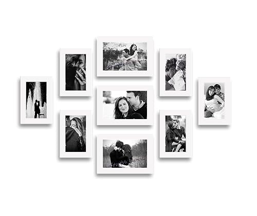 Stuthi Arts Wood MDF Photo Frame With Glass (9 Photos) Wall Mount, Rectangular, 5 x 7 inches (3 pieces), 4 x 6 inches(6 pieces) (White)