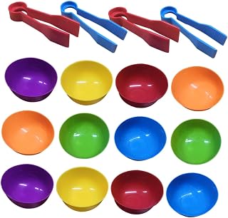 2Sets Color Sorting Bowls for Rainbow Counting Cups Tweezers Educational Math Learning for Color Classification Hand Eye Coordination Development for Ages
