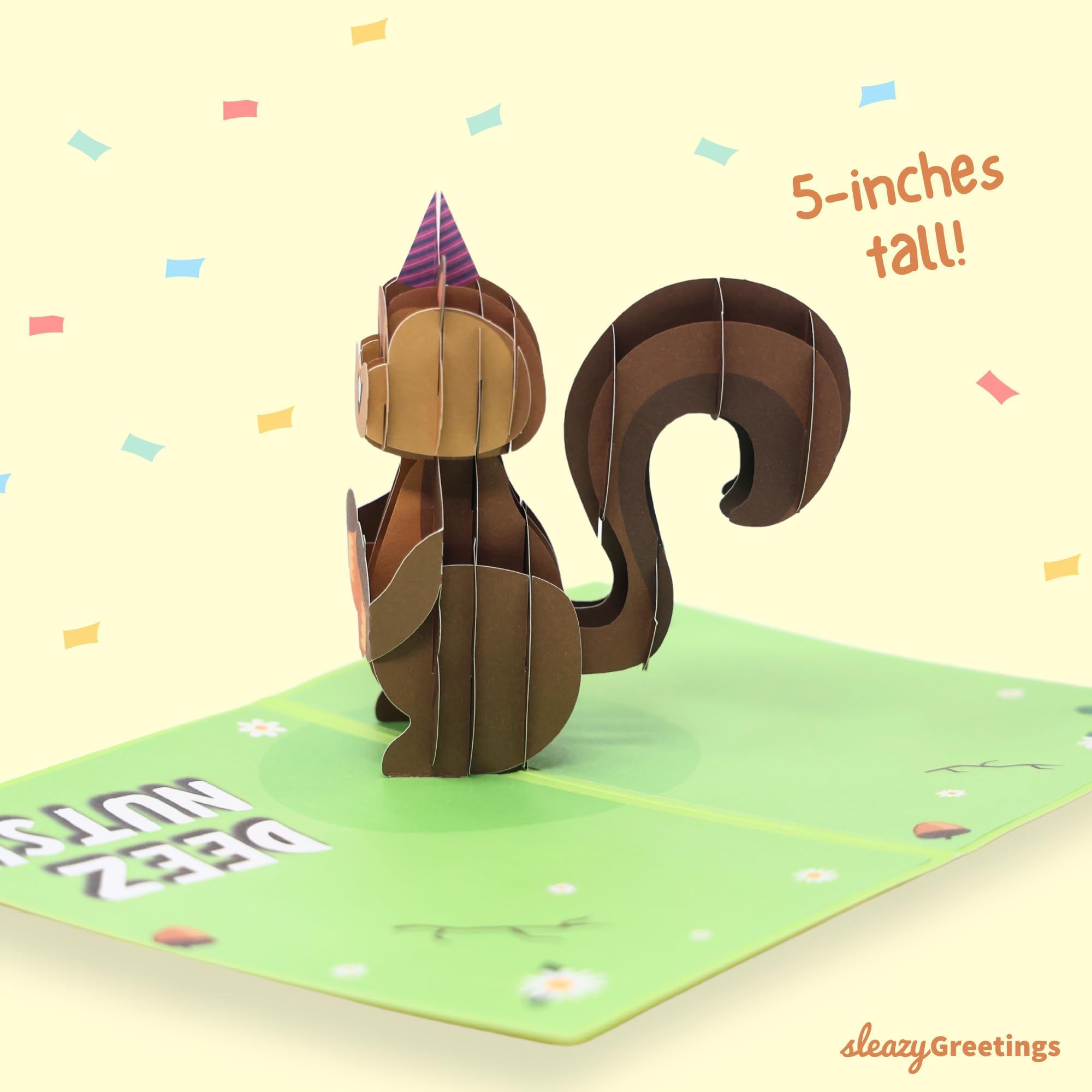 Deez Nuts Funny Birthday Card - 3D Pop Up Squirrel 5x7 Inch - Unique Pop Up Cards for Men and Women - Birthday Gift - Humorous Greeting Card for All Ages