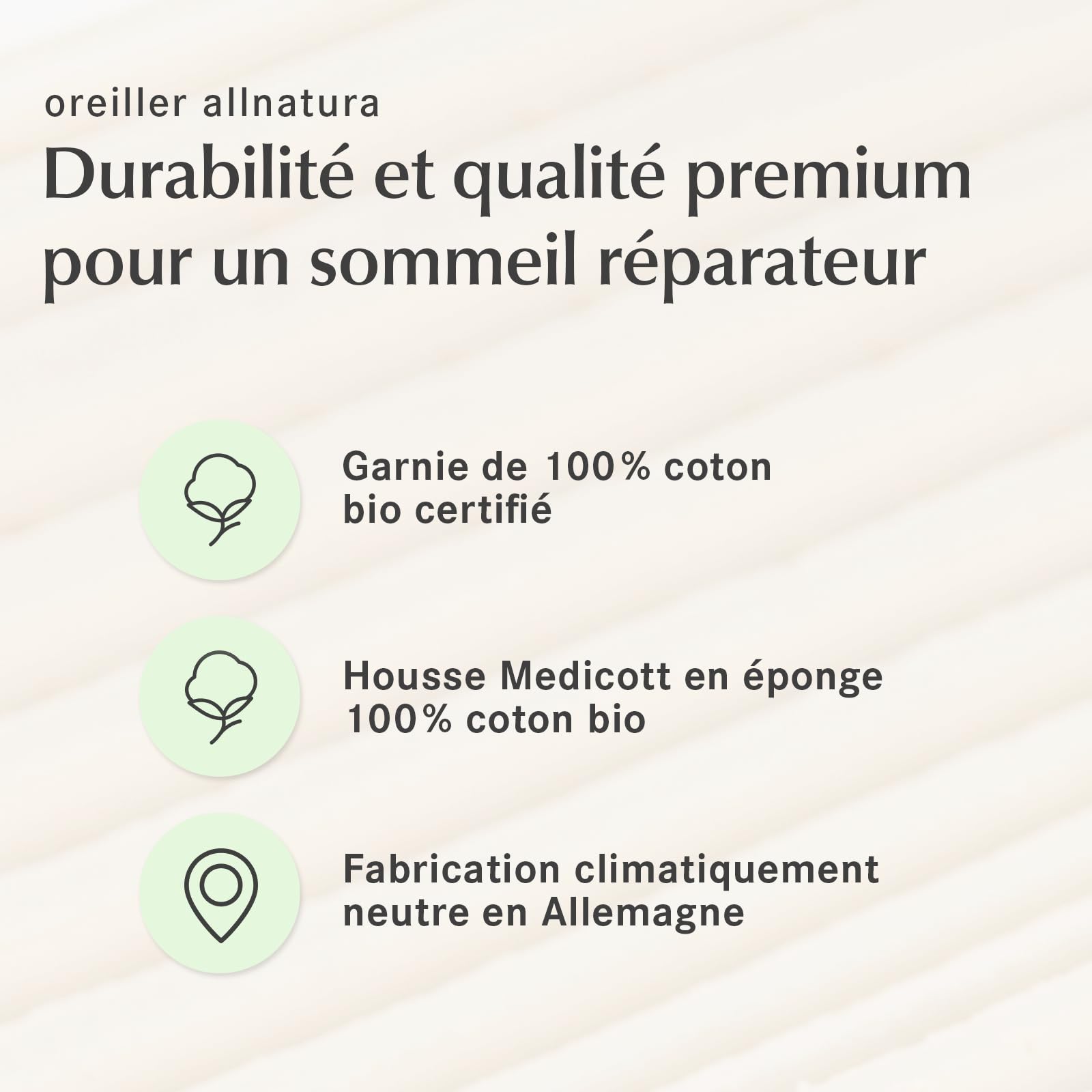 allnatura Cotona-Medicott Oreiller en Coton 40x80 cm - 100% Coton Bio pour Les Allergies - dormeurs sur Le côté et sur Le Dos - Hauteur Adaptable & Lavable en Machine - fabriqué en Allemagne