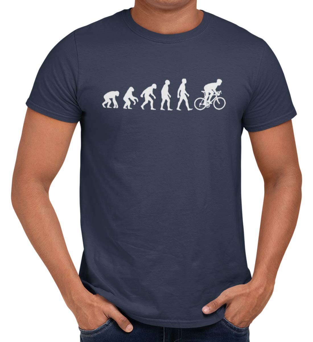 Getting Shirty Evolution of Cycling (Bike, Biker) Men's/Unisex T-Shirt (Medium, Blue)