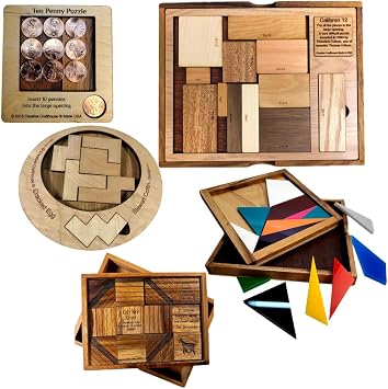 Ultimate Puzzle Set - 5 Different Wooden Brain Teaser Included - Difficulty Ranges from Easy to Impossible for Puzzle Lovers