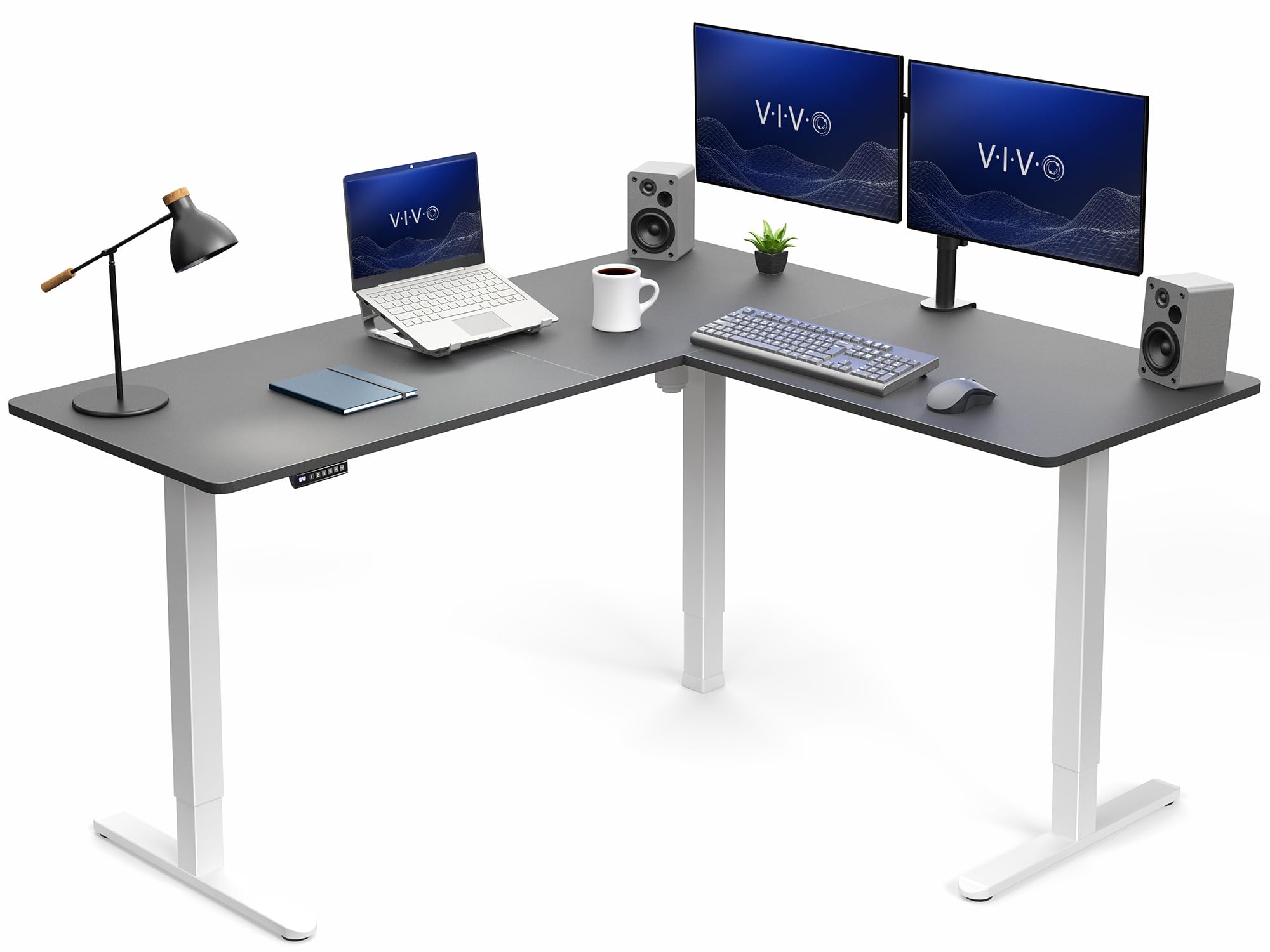 VIVO Black 63 x 55 in Corner Standing Desk, DESK-E3CTWB