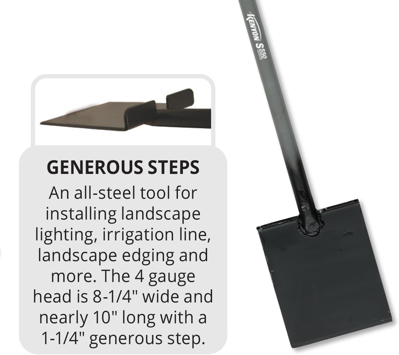 Kenyon S550 Irrigation All-Steel Landscape Lighting Trencher/Edger, 45" Steel "T" Handle