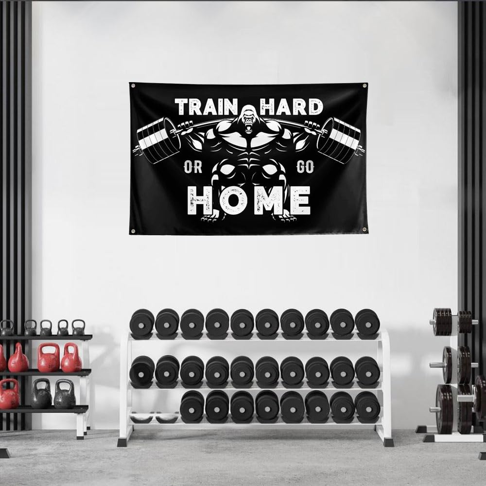 Poster Motivazionale Bandiera da Parete Train Hard Or Go Home 60 x 90 cm Bodybuilding